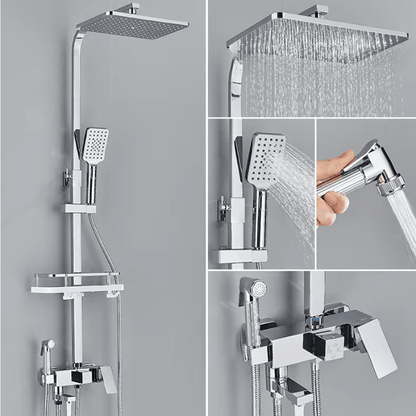Adjustable Brass Shower System with 4 Functions – RainFlow Luxe Rain Shower Set