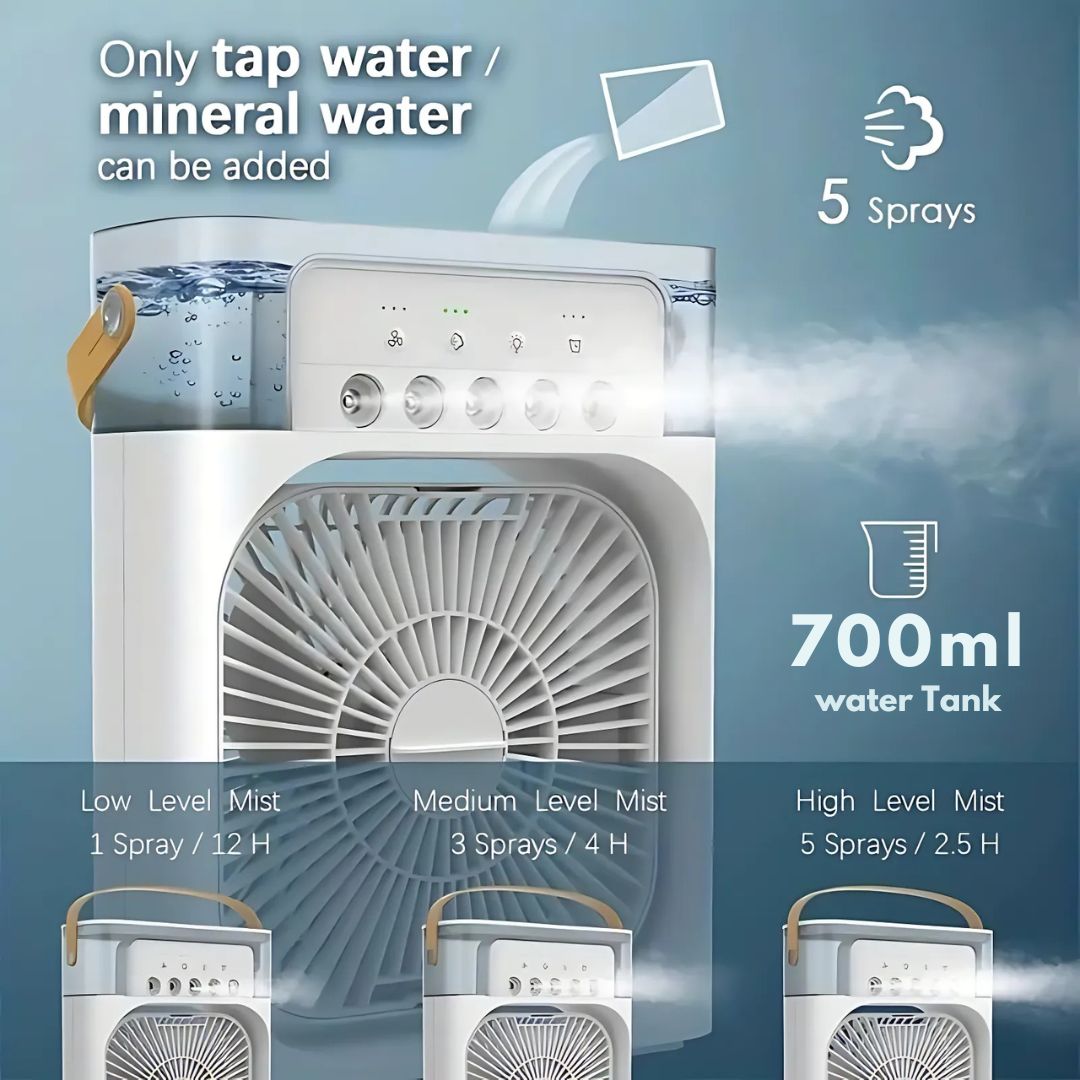 Portable 3-in-1 Air Cooler and Humidifier with Adjustable Fan Speeds