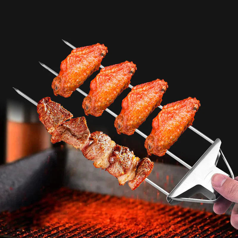 Stainless Steel Skewers with 9 Prongs – GrillMaster Trio for Perfectly Cooked Meat, Seafood & Vegetables | Dishwasher Safe | Includes Oxford Carry Bag