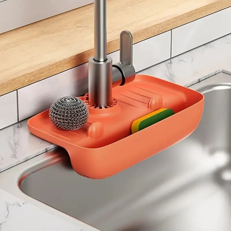Silicone Dish Drying Mat with Splash Guard and Organizer | 27 × 14 × 5 cm