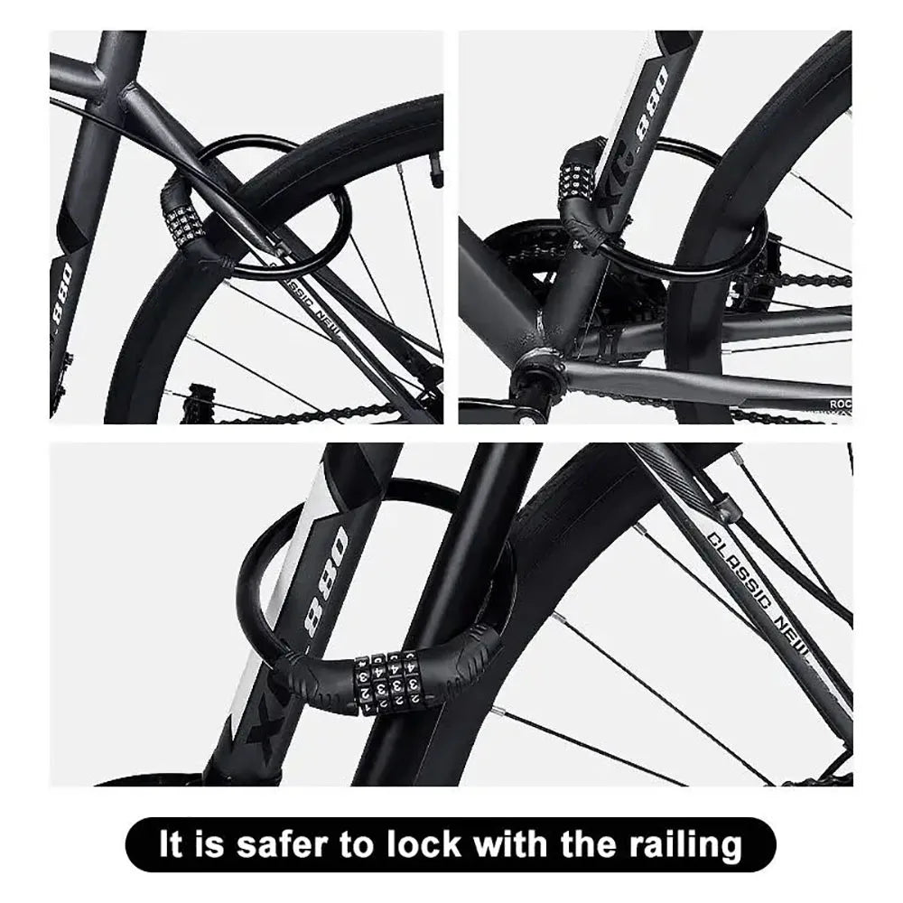 4-Piece Bicycle Cable Lock Set | 4-Digit Combination | Stainless Steel | 10.5–21 cm