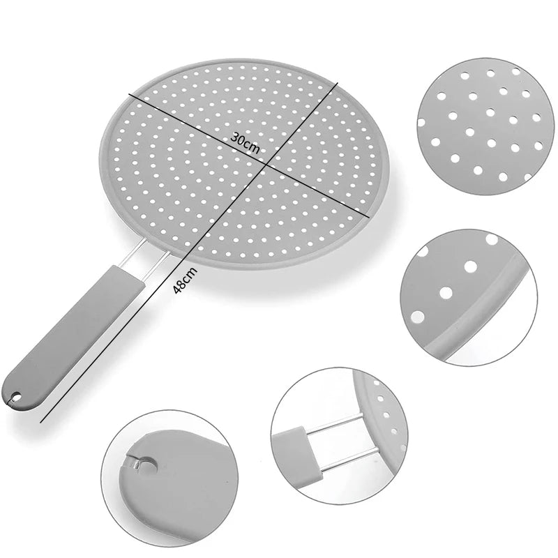 Splash Shield for Pans | Heat-Resistant Silicone Lid with Stainless Steel Handle for Cookware up to 28 cm