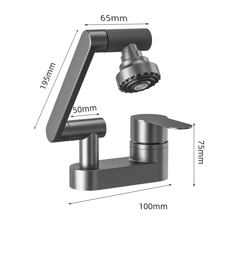 Two-Hole Basin Mixer Faucet with 360° Swivel for Hot and Cold Water