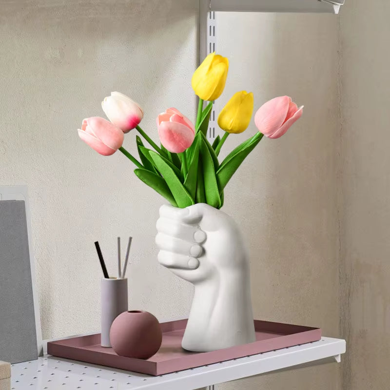 Ceramic Flower Vase with Artistic Hand Gesture Design