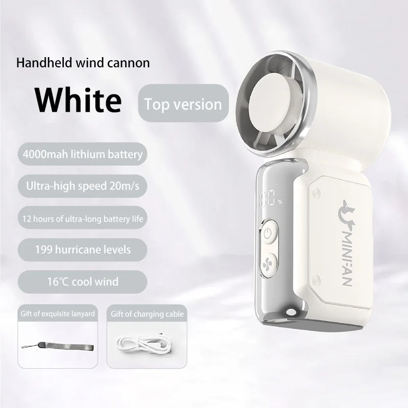 Portable USB-C Handheld Fan with 199 Speed Settings and 4000mAh Battery