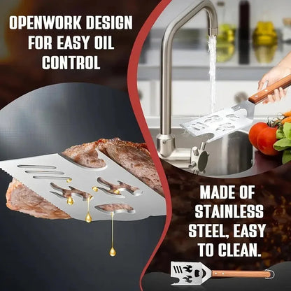 7-in-1 Stainless Steel BBQ Spatula | Grill Tongs, Turner & Cooking Tool