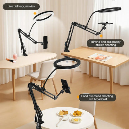 Adjustable Arm LED Ring Light with Phone Holder | 3 Color Modes & USB Powered | Perfect for Live Streaming, Videos, and Selfies
