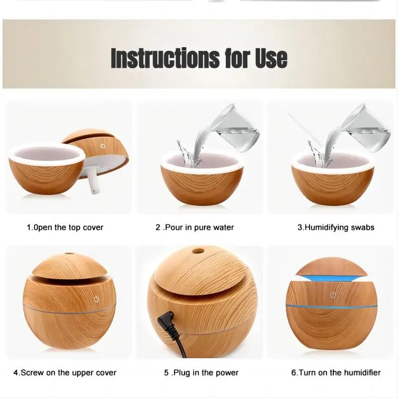 130 ml Ultrasonic Humidifier | Whisper Quiet <35 dB | USB Powered & LED Light | Includes Aromatherapy Function