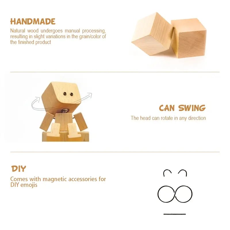 Charming Bobblehead Décor | Handcrafted Natural Wood | 8 cm