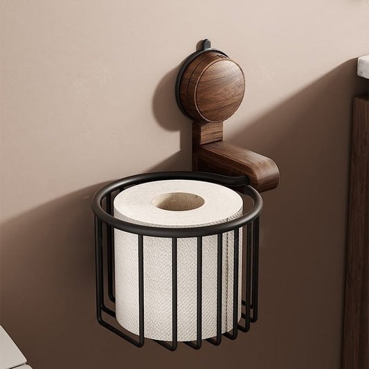 Drill-Free Toilet Paper Holder in Walnut Wood - Suction Cup Design