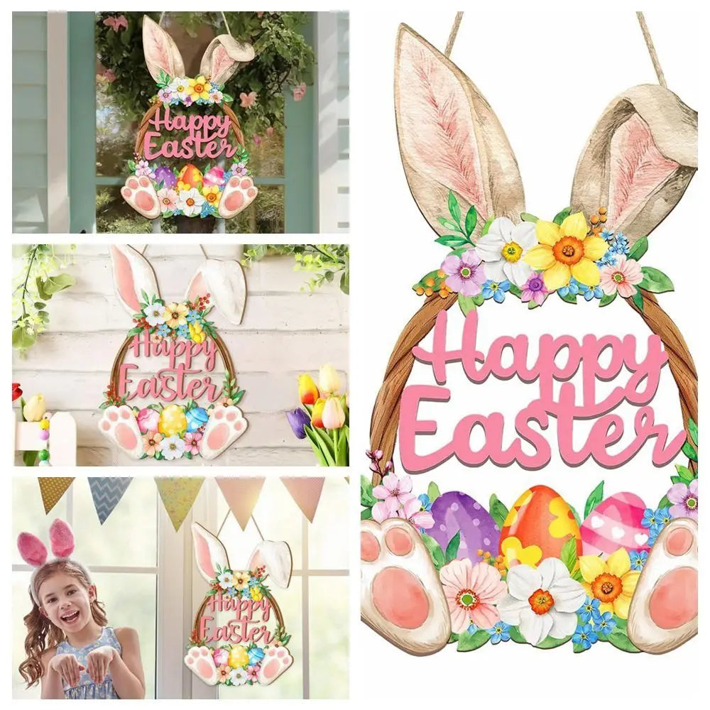 Spring Rabbit Wooden Easter Decoration | Wall and Home Ornament 11.6×7.7 in