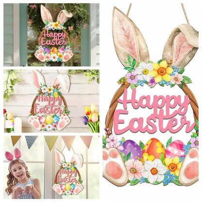 Spring Rabbit Wooden Easter Decoration | Wall and Home Ornament 11.6×7.7 in