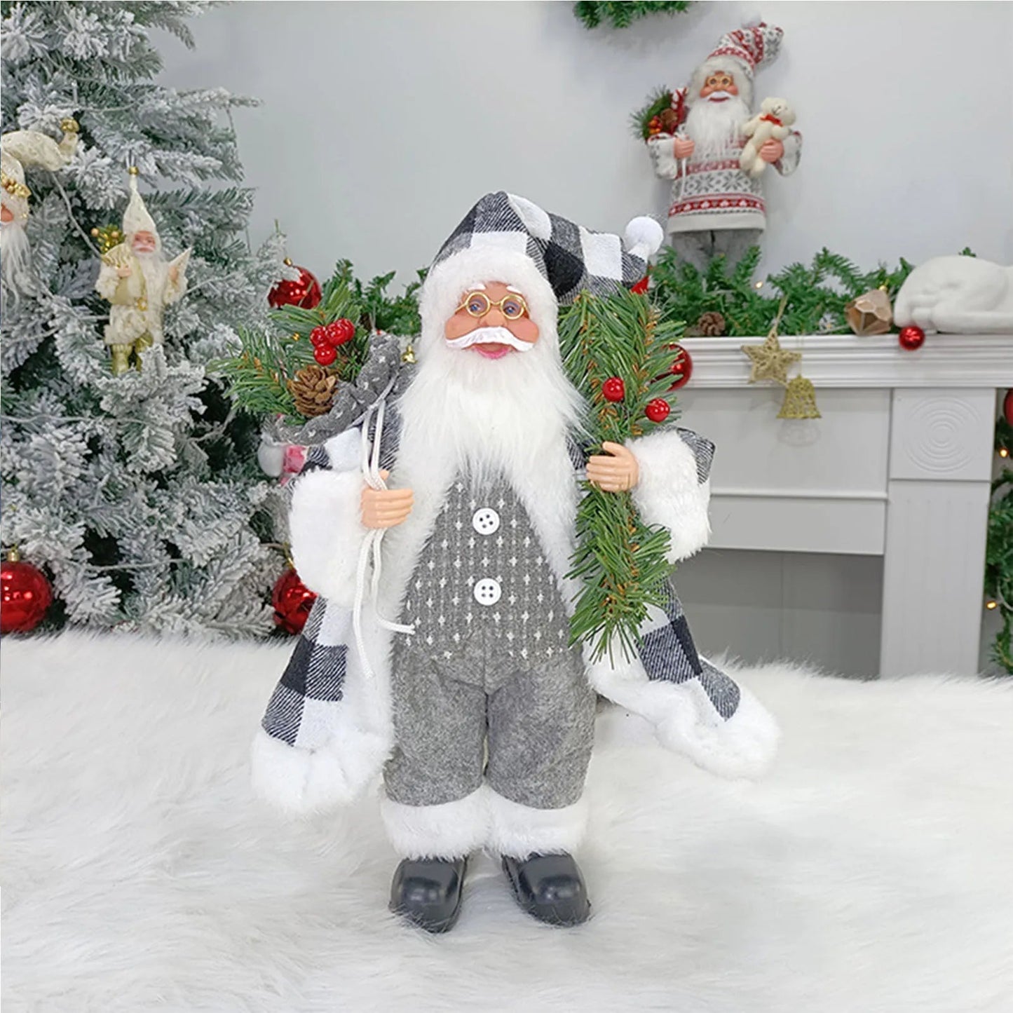 Christmas Figure MerryClaus | Santa Claus Sitting & Standing | 30 cm Decoration for Mantel, Table & Tree Ornaments