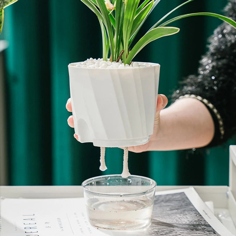 Hydroponic Plant Pot with Double Container and Self-Watering System