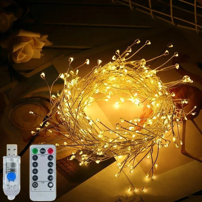 LED String Lights with Firework Design - 8 Lighting Modes & Remote - USB Powered for Indoor and Outdoor Use
