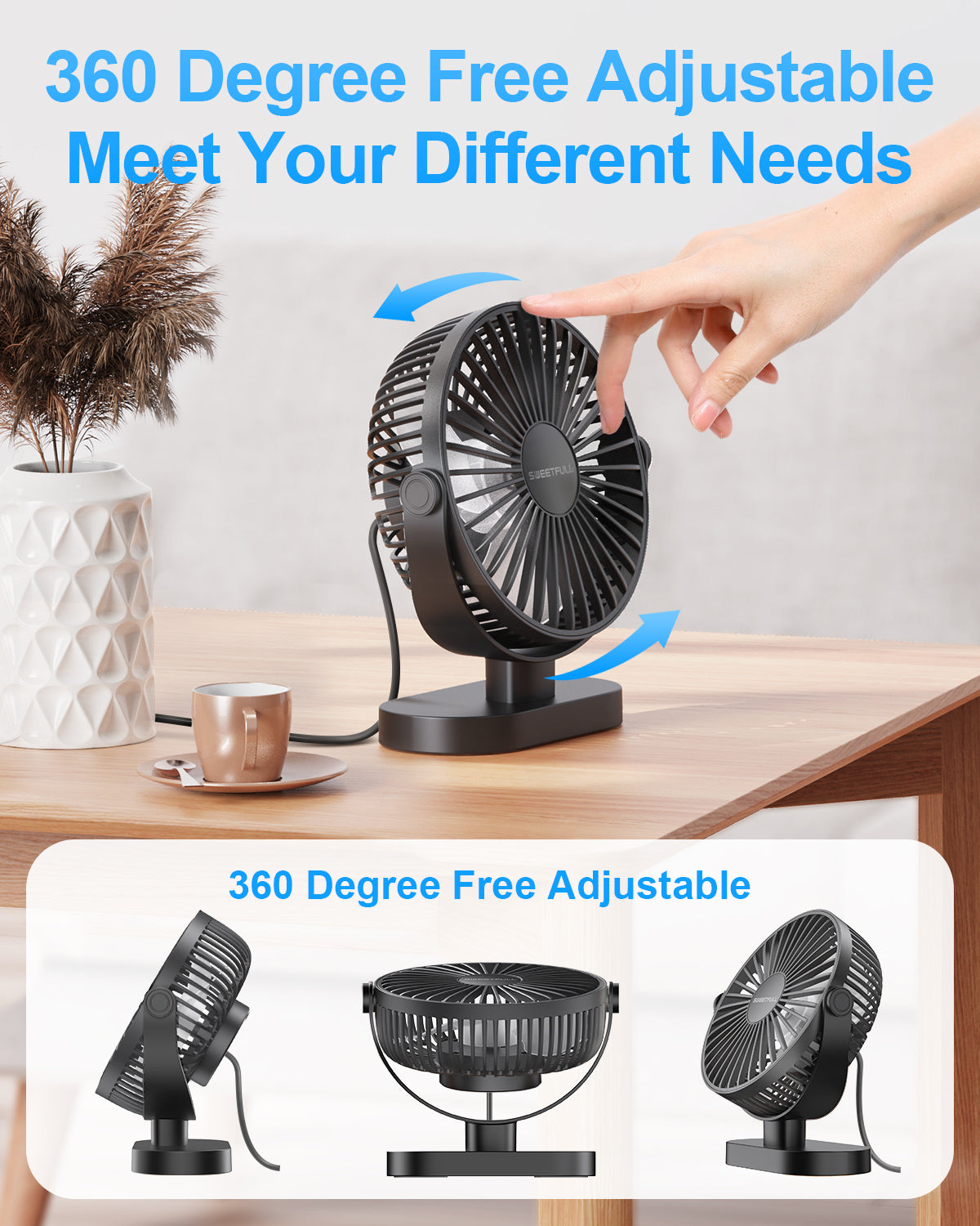 6.5 Inch Portable USB Desk Fan for Home, Office, Car, and Travel