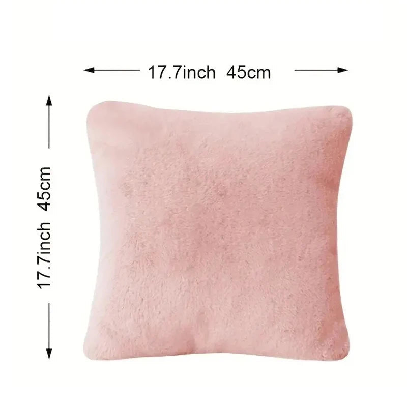 Ultra-Soft Rabbit Plush Pillow Cover | Warm & Luxurious | 45x45 cm for Bed & Sofa