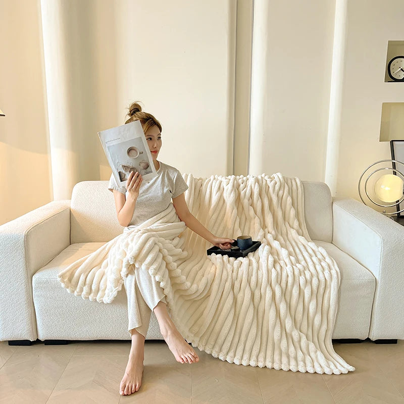 Cozy Striped Blanket | Soft Throw for Sofa & Bed | Lightweight All-Season Warmth | Trendy Spring Home Decor
