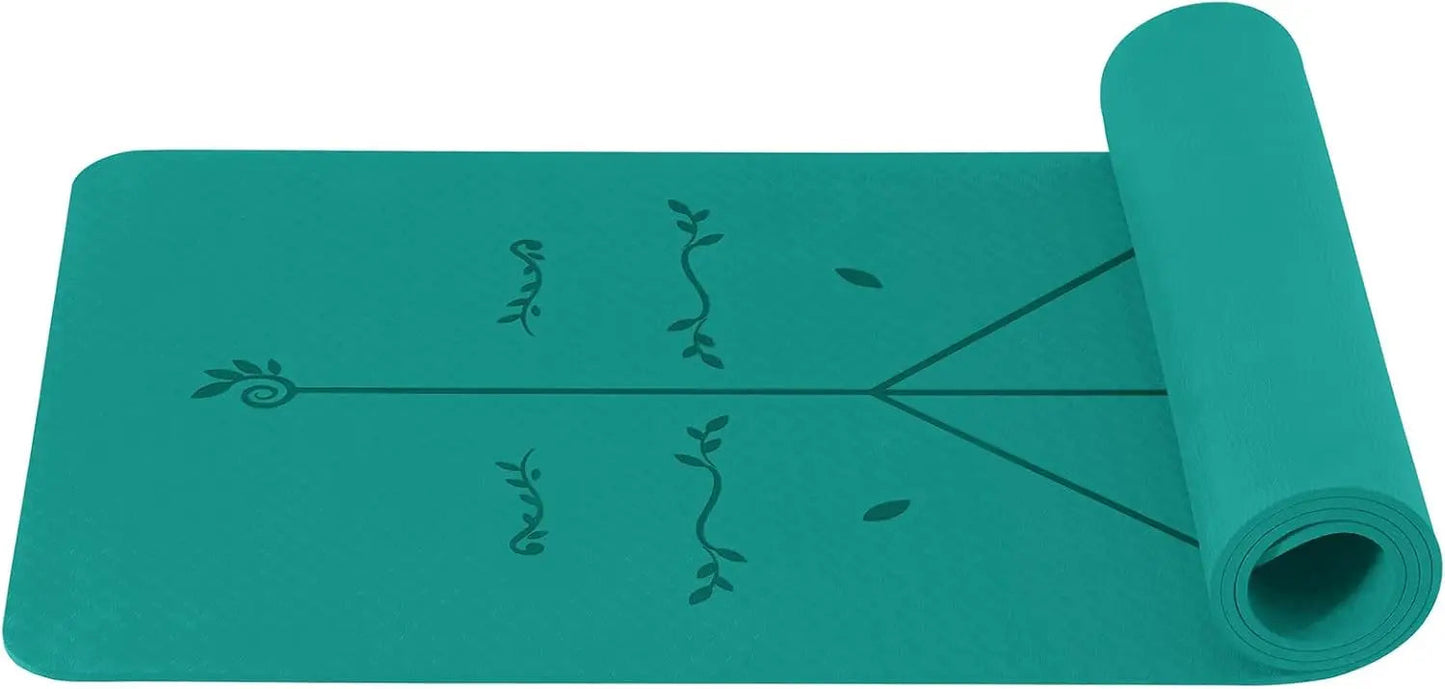 Non-Slip Pilates and Fitness Mat | Skin-Friendly TPE | 183 × 61 × 0.6 cm | With Alignment Lines