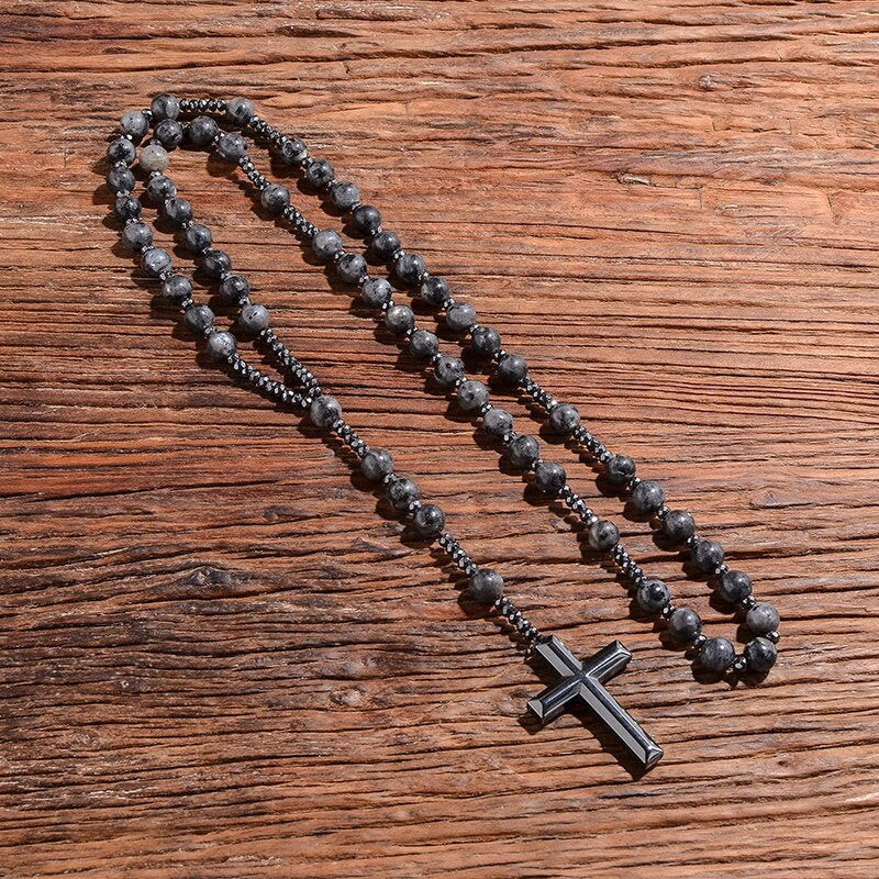 Men's Rosary Necklace with Tiger Eye and Lapis Lazuli – Orion Design