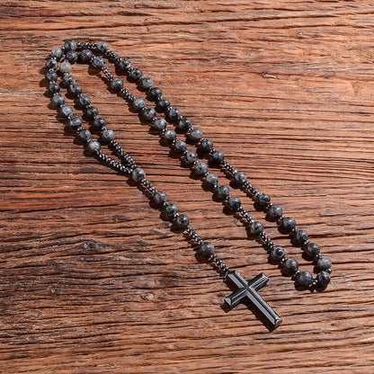 Men's Rosary Necklace with Tiger Eye and Lapis Lazuli – Orion Design