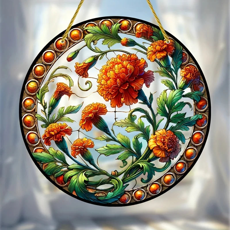 Acrylic Window Hanger | Floral Sun Catcher | Round Winter & Christmas Decor