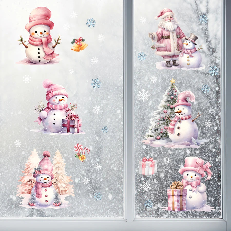 Removable PVC Wall Stickers for Kids' Room – Pink Snowman Design