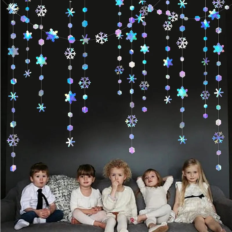 Holographic Snowflake Garland - 4m Iridescent Winter Decoration for Christmas, Weddings & Parties