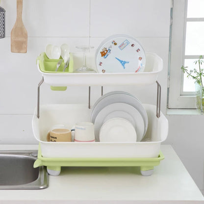 Double-Tier Dish Drying Rack with Utensil Holder