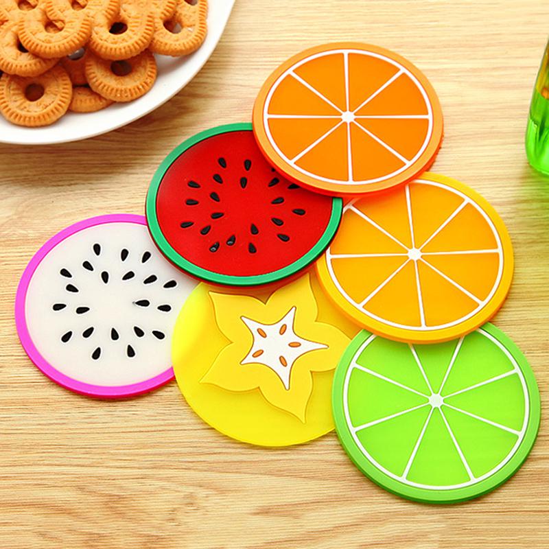 Set of 6 Vibrant Fruit-Themed Silicone Coasters