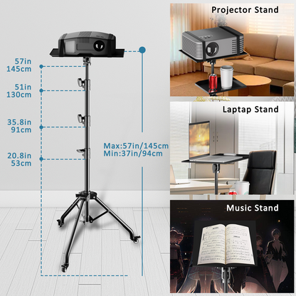 Portable Laptop Stand with Adjustable Height, Removable Wheels, and Dual Trays