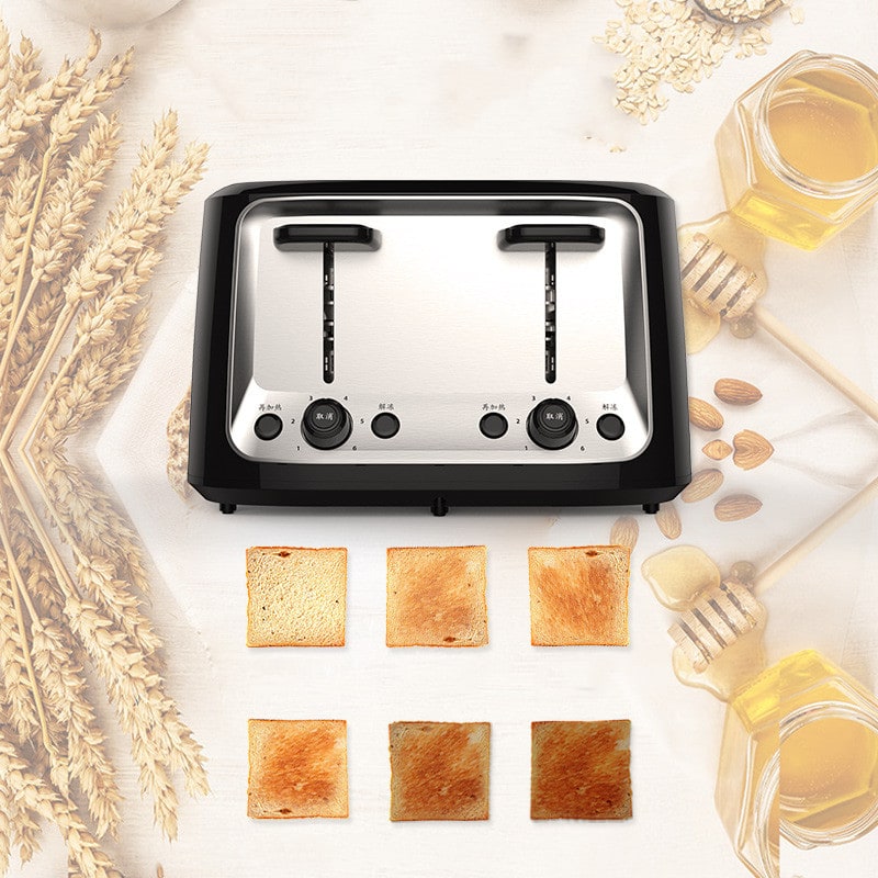 Quad-Slice Toaster Oven with Dual Controls and Stainless Steel Finish