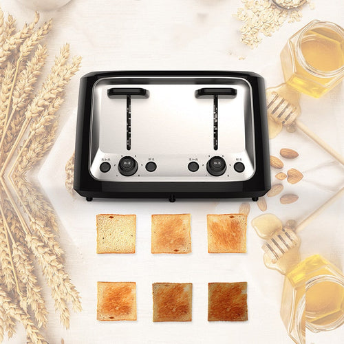 Quad-Slice Toaster Oven with Dual Controls and Stainless Steel Finish