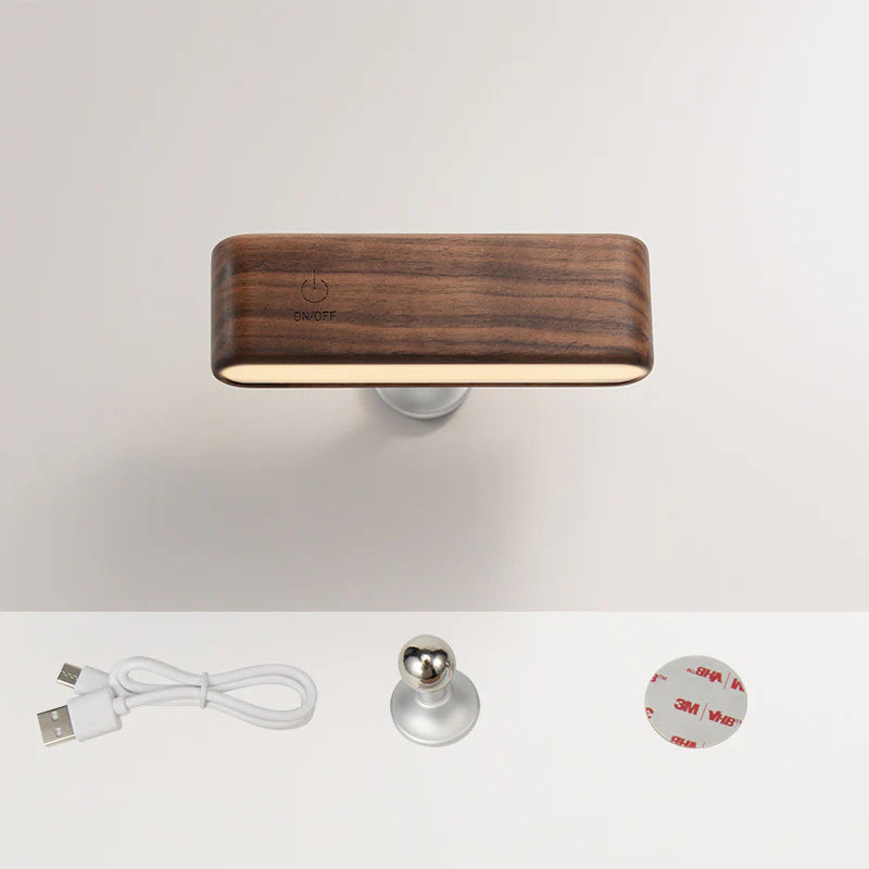 Elegant Wood Magnetic Desk Lamp with 360° Swivel & Rechargeable Power