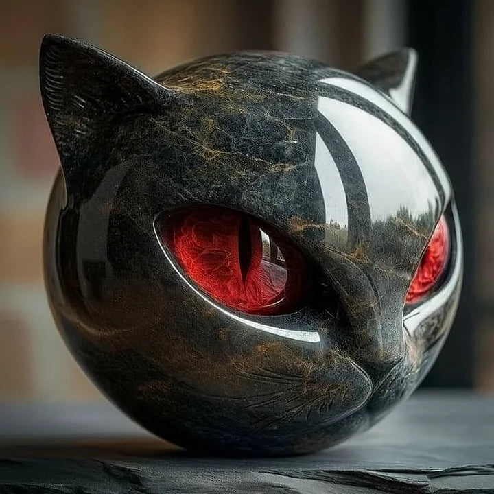 Black Cat Head Sculpture with Hypnotic Eyes – NoirCat Design