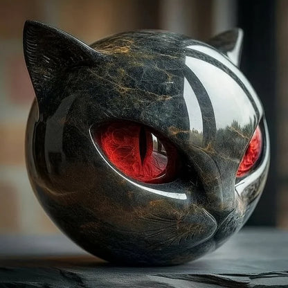 Black Cat Head Sculpture with Hypnotic Eyes – NoirCat Design