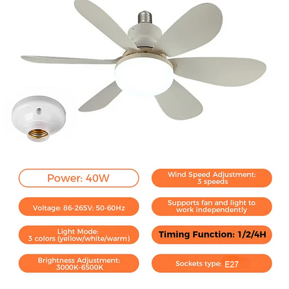 Remote-Controlled 2-in-1 Ceiling Fan Light with E27/B22 Base