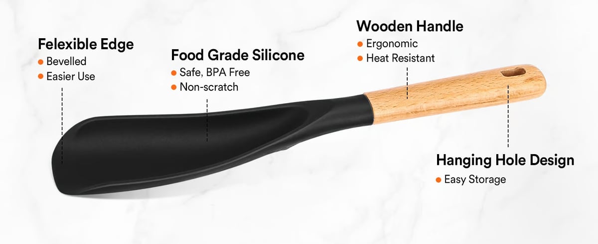 Versatile Cooking Spoon & Turner | Heat Resistant up to 230°C, BPA-Free Silicone | Gentle on Non-Stick Surfaces | 29×7 cm