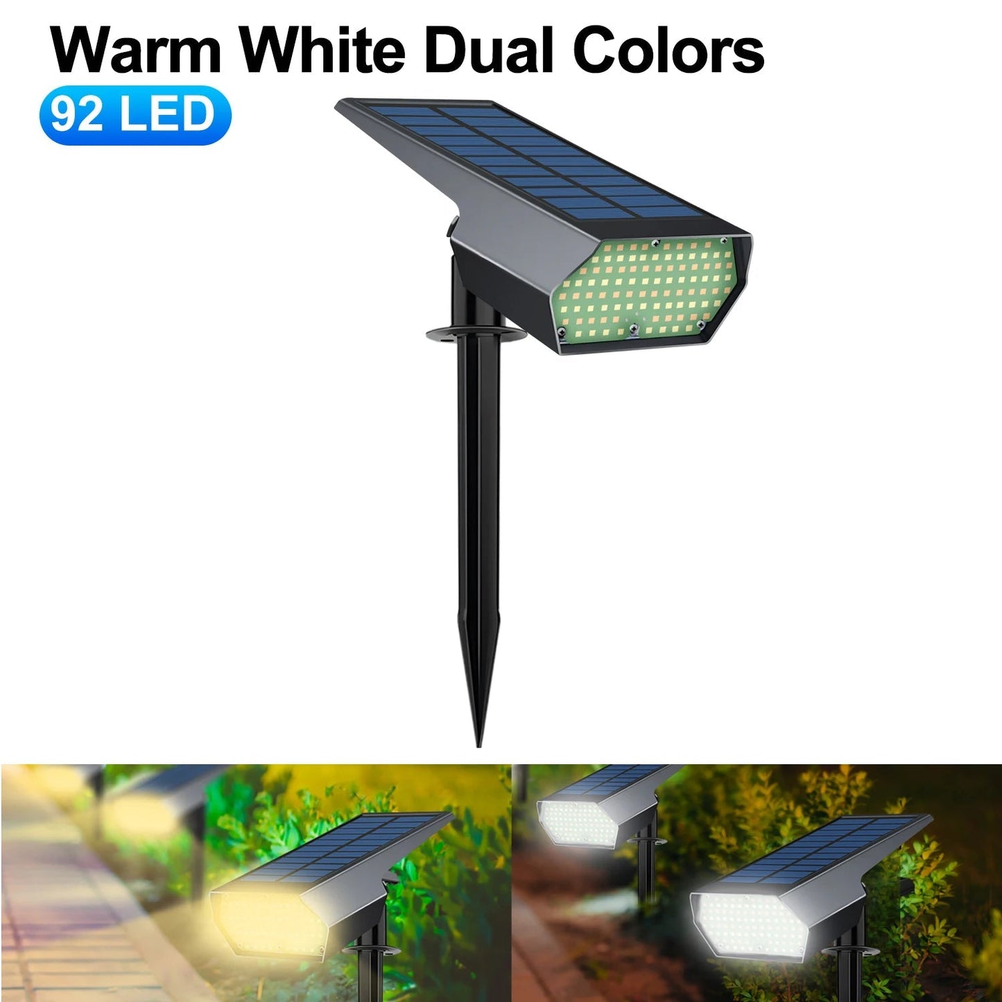 Solar LED Garden Spotlight with 92 LEDs | Adjustable Warm and Cool White