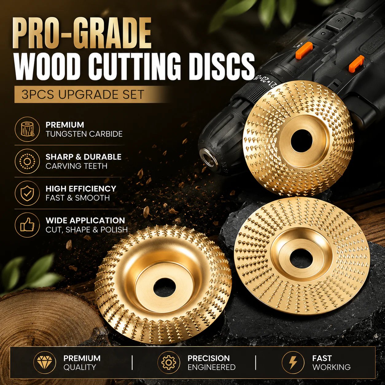 Precision Wood Carving Disc Set for Angle Grinders – 3 Pieces