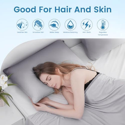 Set of 2 Gray Cooling Pillow Covers – Soft, Breathable, Hair & Skin Friendly