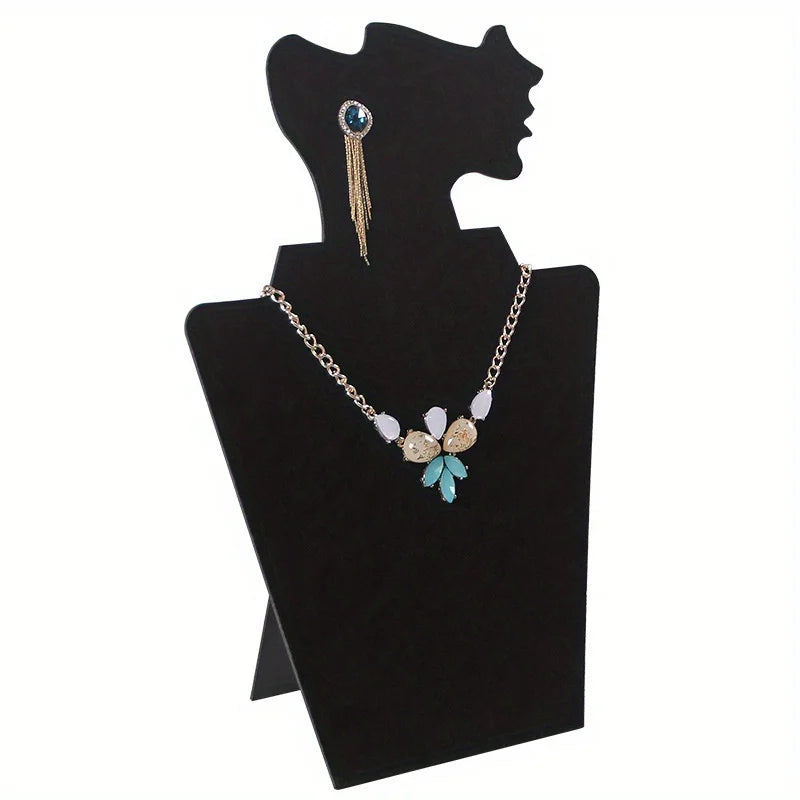 Fabric Jewelry Display Stand - Elegant Bust for Necklaces and Earrings - Black