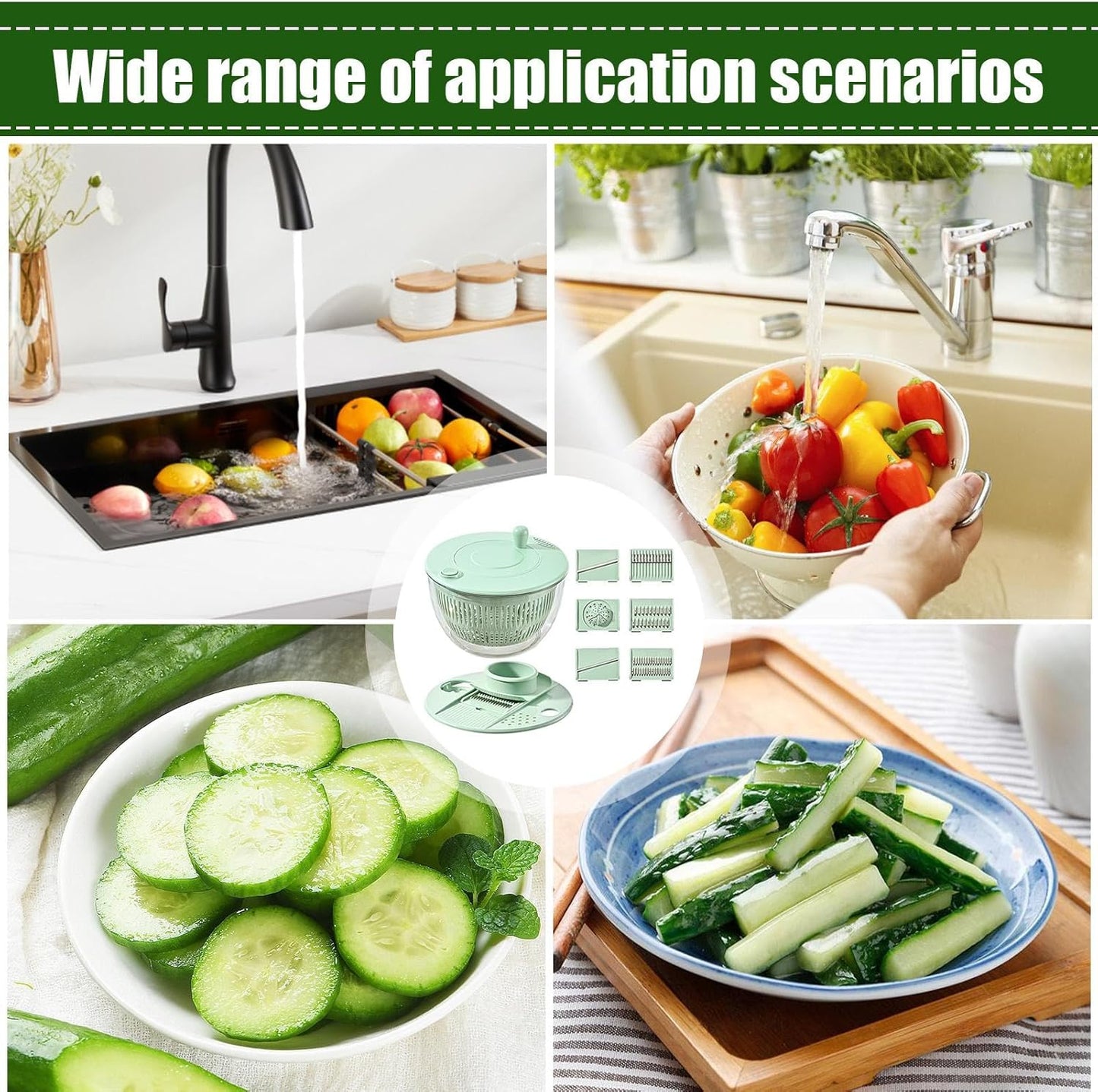 Versatile Salad Spinner with Multi-Cutting Inserts for Effortless Meal Prep