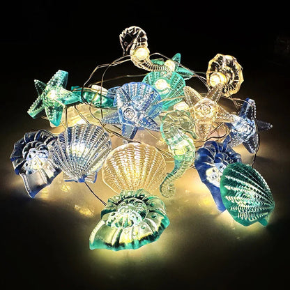 2m LED String Lights with Nautical Designs | 20 Lights | Sea Stars, Shells & Sea Creatures | Battery Operated Decoration for Kids’ Rooms, Birthdays & Weddings