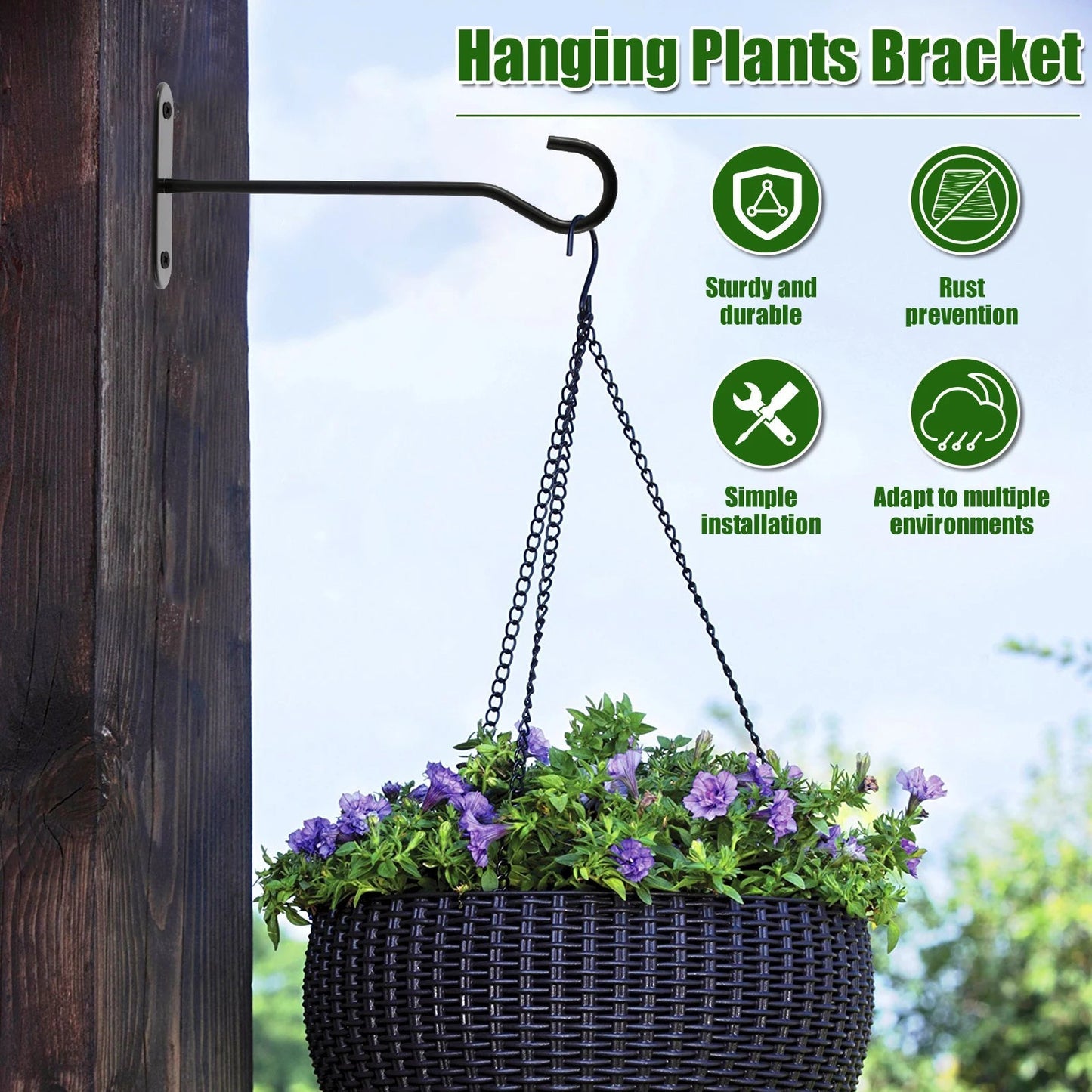 Wall-Mounted Plant Hooks | 15 cm Black Iron | Set of 4, Holds up to 10 kg