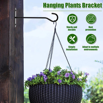 Wall-Mounted Plant Hooks | 15 cm Black Iron | Set of 4, Holds up to 10 kg