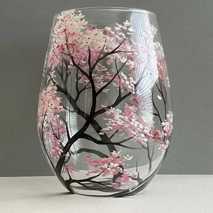 Hand-Painted Art Wine Glasses - Tree of the Four Seasons
