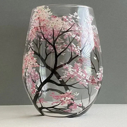 Hand-Painted Art Wine Glasses - Four Seasons Tree Design