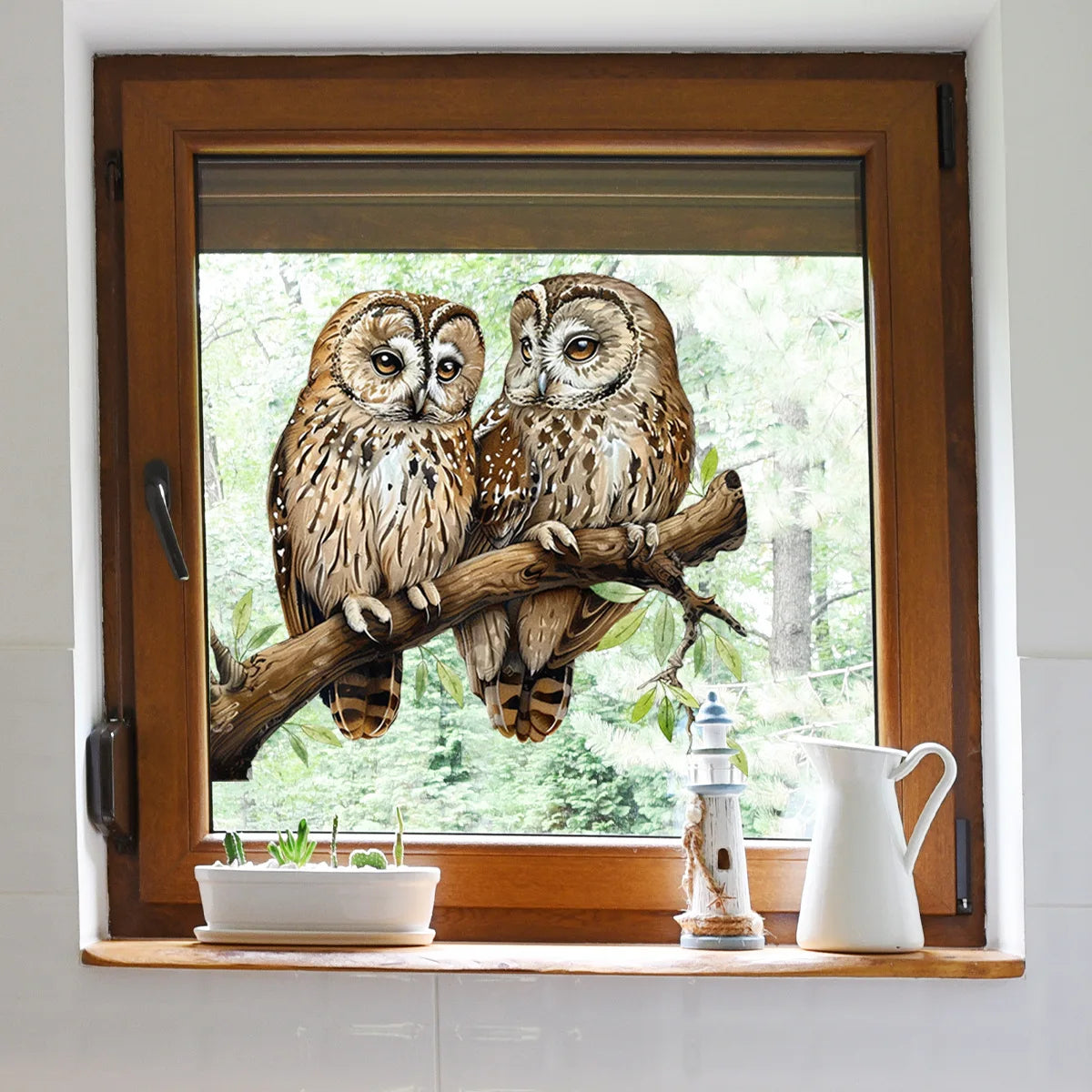 Self-Adhesive Wall Sticker Featuring Owl on Floral Branch | PVC Material
