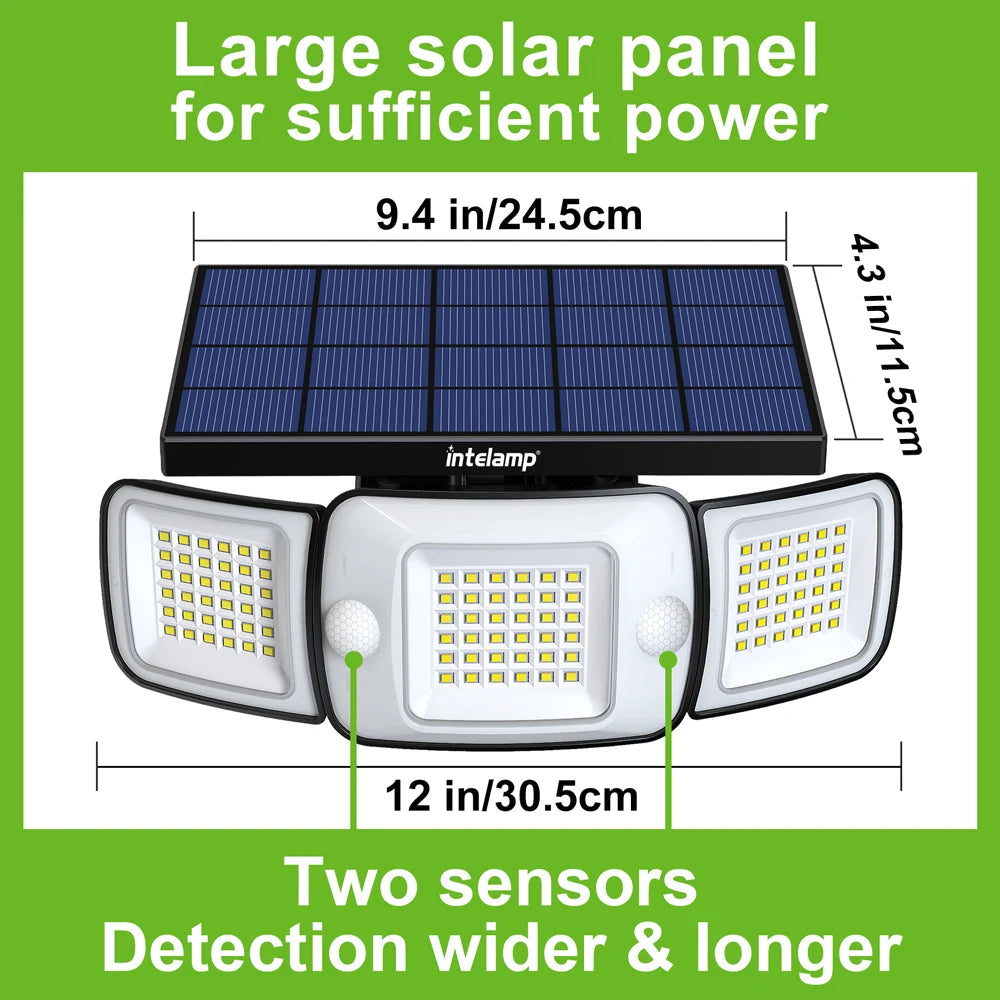 Solar LED Outdoor Light with Motion Sensor | Triple Heads & Modes | IP65 Waterproof